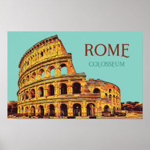 Póster Ilustracion de Roma Colosseo Italia Postcard
