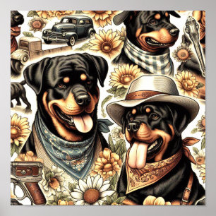 Póster Ilustracion de Rottweiler sin costura