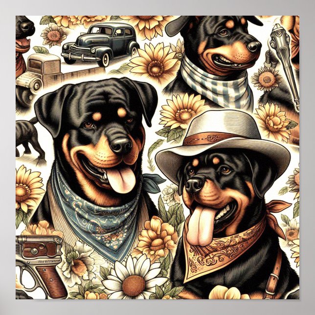Póster Ilustracion de Rottweiler sin costura (Frente)