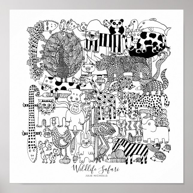 Póster Ilustración de Safari de Vida Silvestre (Frente)