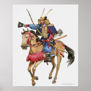 Póster Ilustracion de Samurai a caballo