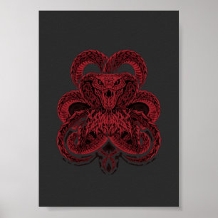 Póster Ilustración de serpiente Art Deco Cobra Roja
