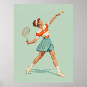 Póster Ilustración de Servicio de Tenis Vintage