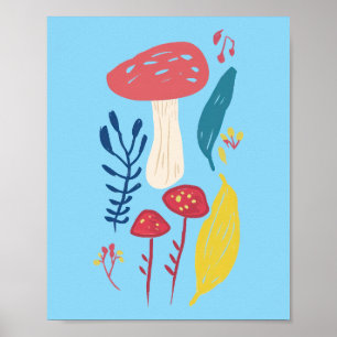 Póster Ilustracion de setas (BLUE BKGRD) 8 x 10