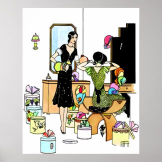 Póster Ilustración de sombrerería Art Déco vintage de los