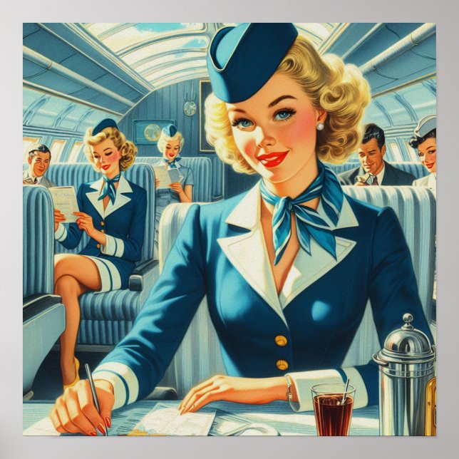 Póster Ilustracion de Stewardess de época (Frente)