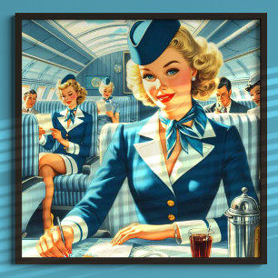 Póster Ilustracion de Stewardess de época