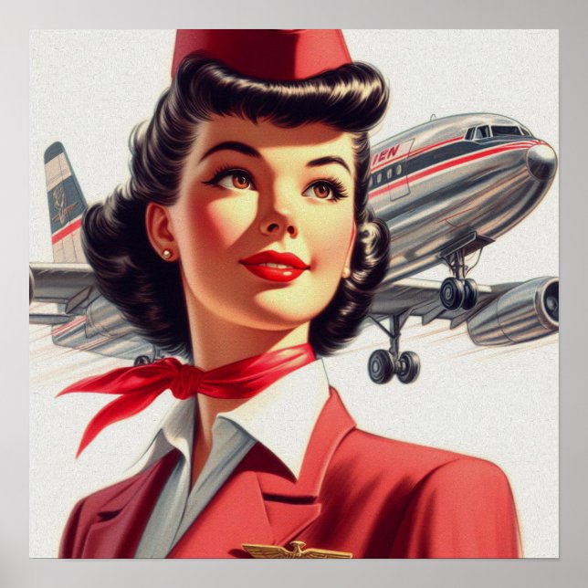 Póster Ilustracion de Stewardess de época (Frente)