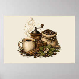 Póster Ilustración de taza de café vintage