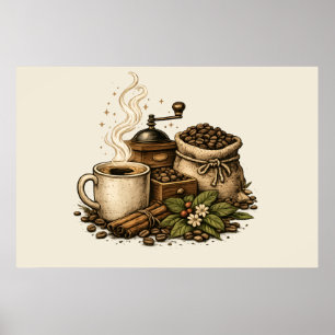 Póster Ilustración de taza de café vintage