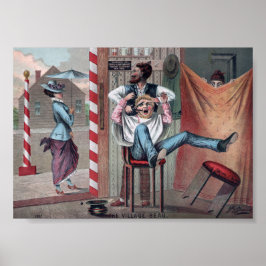 Póster Ilustracion de Tienda de Barbería de Comics Vintag