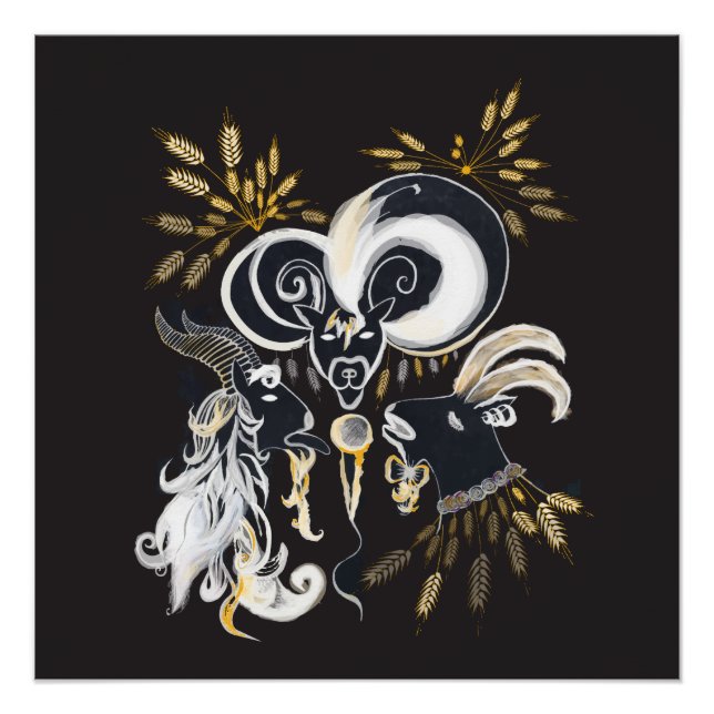 Póster Ilustracion de tinta de cabras cantantes en blanco (Anverso)