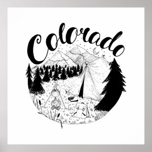 Póster Ilustracion de Tinta de Camping al Aire Libre de C