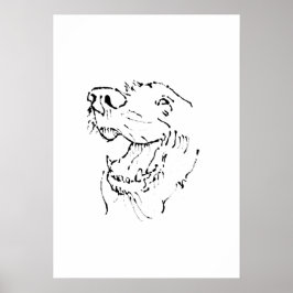 Póster Ilustración de Tinta de Golden Retriever Feliz, Ar