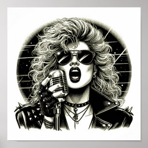 Póster ilustracion de tinta femenina cantante Rocker Chic