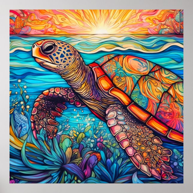 Póster Ilustracion de tortuga marina suave (Frente)
