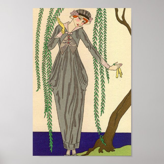 Póster Ilustracion de traje de taffeta gris Art Deco (Frente)