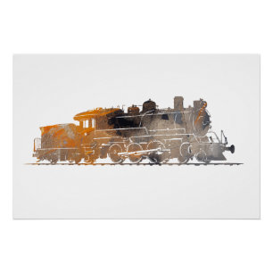 Póster Ilustracion de tren de locomotora Estilo de la sil