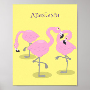 Póster Ilustracion de trío de flamingo rosado