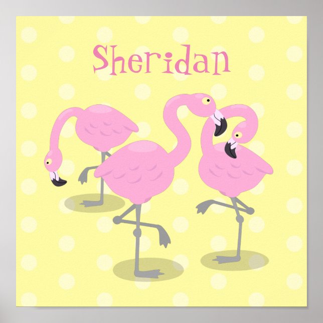 Póster Ilustracion de trío de flamingo rosado (Frente)