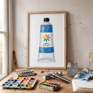 Póster Ilustración de tubo de pintura azul acuarela
