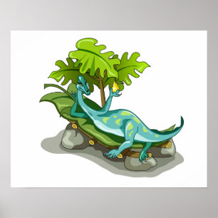 Póster Ilustracion De Un Atardecer Iguanodon.