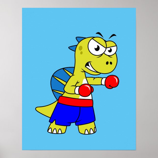 Póster Ilustracion De Un Boxeo De Spinosaurus. (Frente)