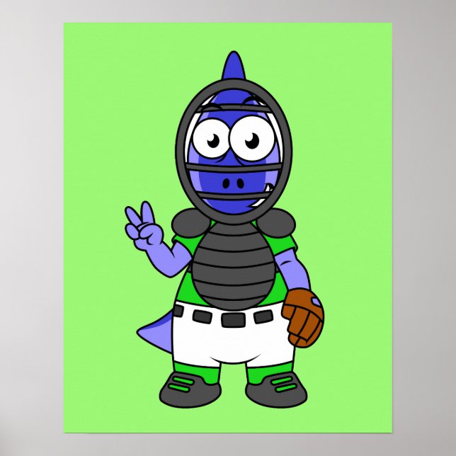 Póster Ilustracion De Un Catcher De Béisbol Parasauroloph (Frente)