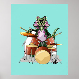 Póster Ilustracion De Un Chasmosaurio Tocando Los Tambore