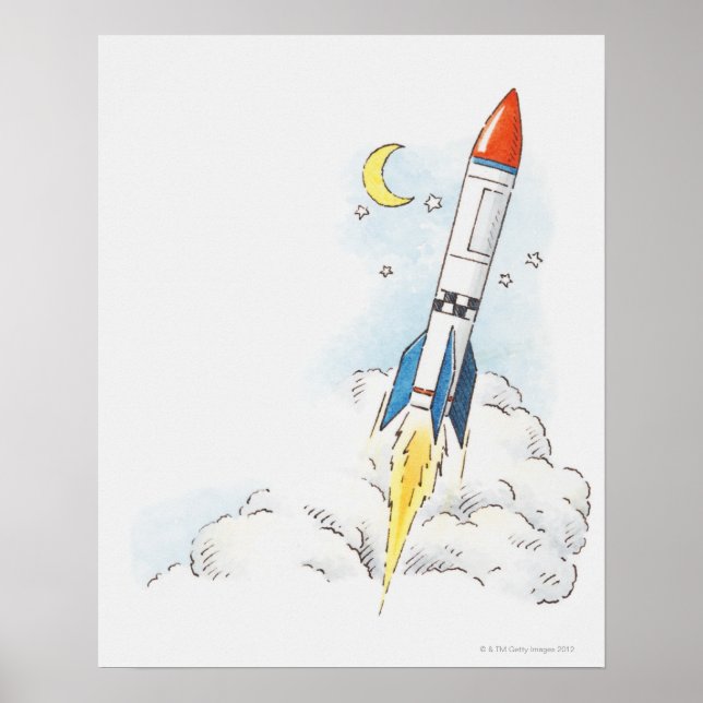 Póster Ilustracion de un cohete despegando (Frente)