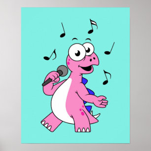 Póster Ilustracion De Un Estegosaurio Cantante.