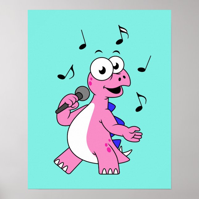 Póster Ilustracion De Un Estegosaurio Cantante. (Frente)