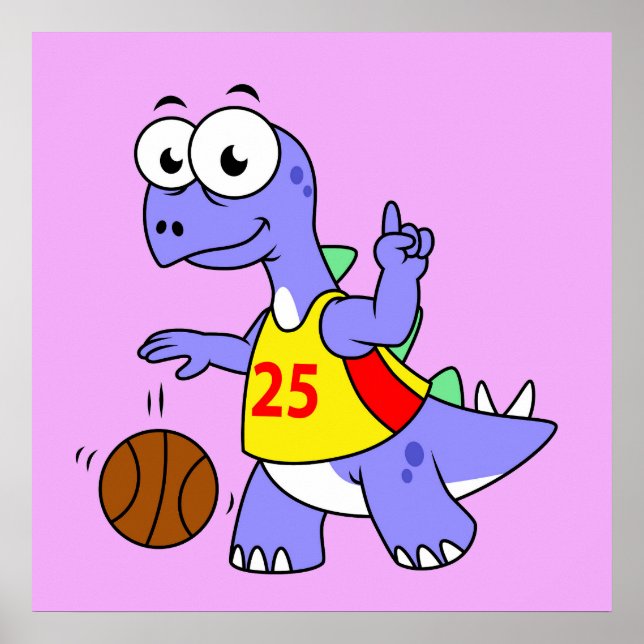 Póster Ilustracion De Un Estegosaurio Jugando Baloncesto. (Frente)