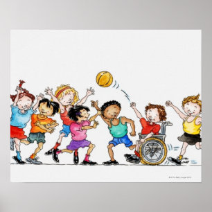 Póster Ilustracion de un grupo de niños, incluido un