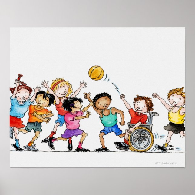 Póster Ilustracion de un grupo de niños, incluido un (Frente)