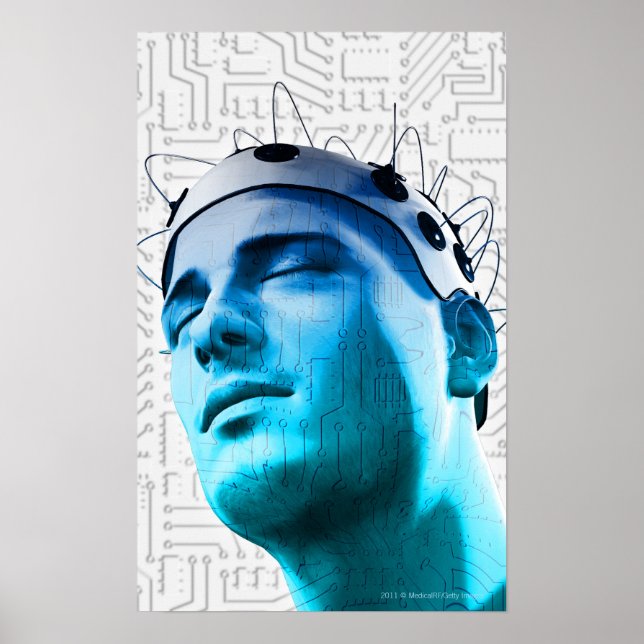 Póster Ilustracion de un hombre con una tapa de electrodo (Frente)