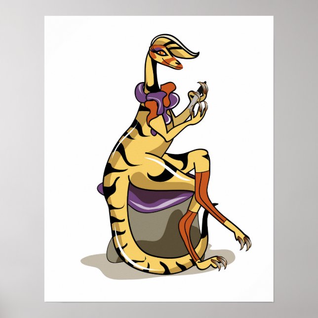 Póster Ilustracion De Un Iguanodon Que Se Enluce Las Uñas (Frente)