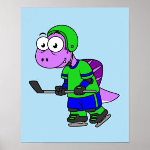 Póster Ilustracion De Un Jugador De Hockey Spinosaurus.