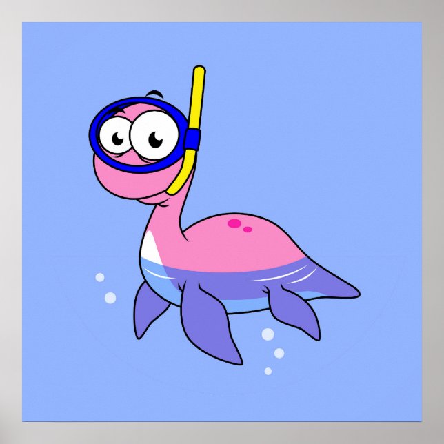 Póster Ilustracion De Un Monstruo De Buceo De Loch Ness. (Frente)