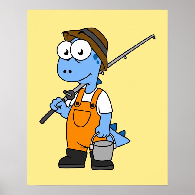 Póster Ilustracion De Un Pescador Allosauro. (Frente)