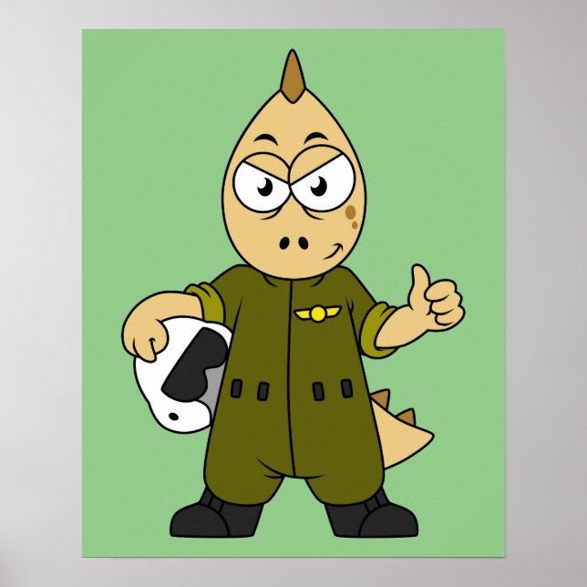 Póster Ilustracion De Un Piloto De Jet De Allosaurus. (Frente)