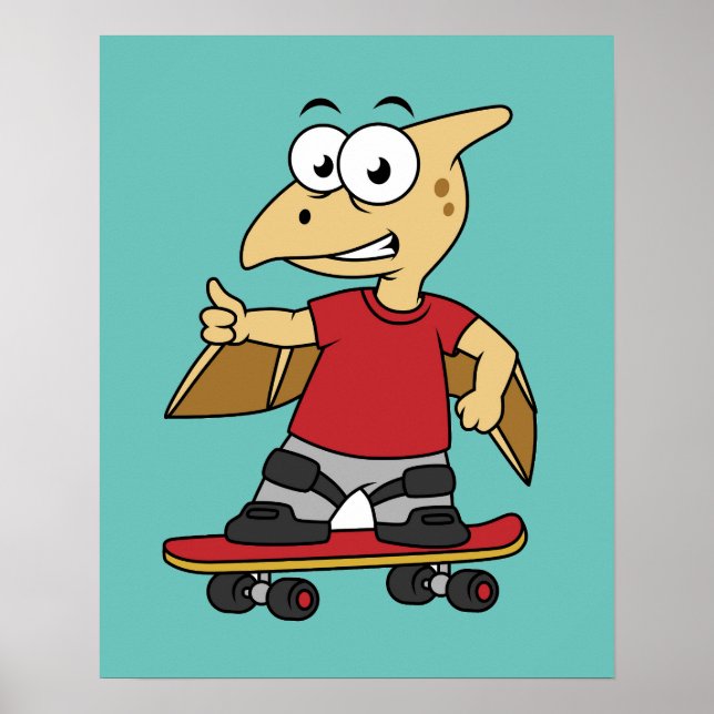Póster Ilustracion De Un Skateboarding De Pterosaur. (Frente)