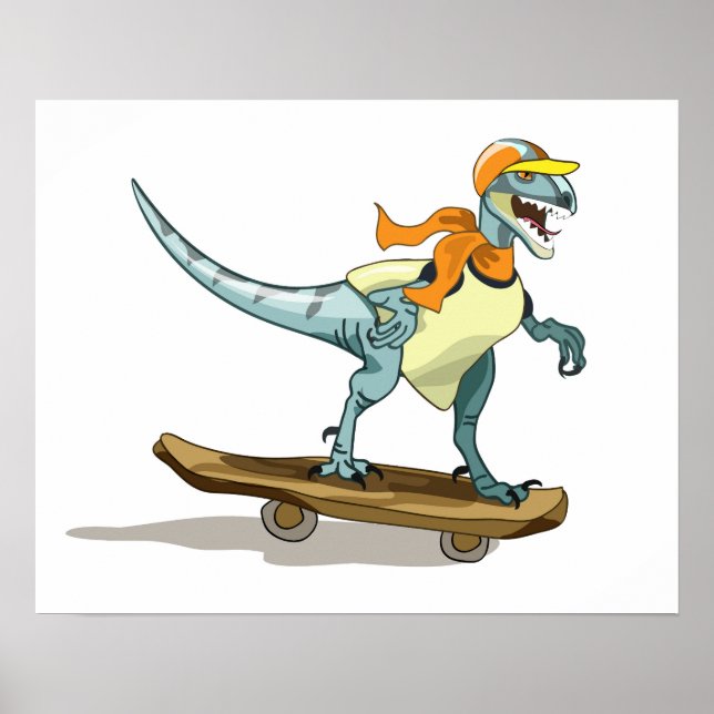 Póster Ilustracion De Un Skateboarding Raptor. (Frente)