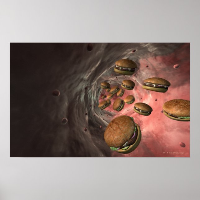 Póster Ilustracion de un vaso sanguíneo con hamburguesas (Frente)