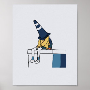 Póster Ilustracion de una mujer que usa un cono de tráfic