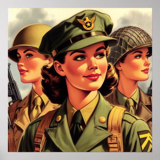 Póster Ilustracion de una mujer soldado de época (Frente)