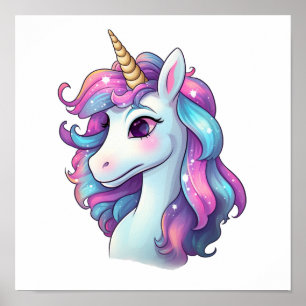 Póster Ilustración de unicornio de dibujos animados