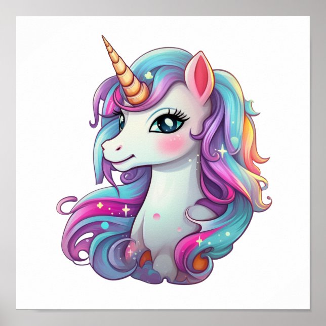 Póster Ilustración de unicornio de dibujos animados (Frente)