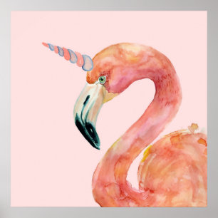 Póster Ilustracion de unicornio Flamingo rosa