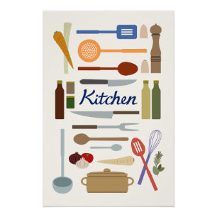 Póster Ilustración de utensilios de cocina + Color de dis